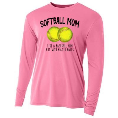 Softball Mom Like A Baseball Mom With Bigger Balls Funny Cooling Performance Long Sleeve Crew