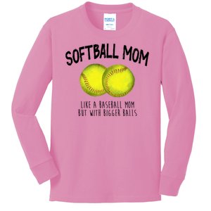 Softball Mom Like A Baseball Mom With Bigger Balls Funny Kids Long Sleeve Shirt