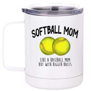 Softball Mom Like A Baseball Mom With Bigger Balls Funny 12 oz Stainless Steel Tumbler Cup