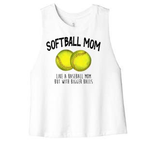 Softball Mom Like A Baseball Mom With Bigger Balls Funny Women's Racerback Cropped Tank