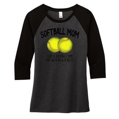 Softball Mom Like A Baseball Mom With Bigger Balls Funny Women's Tri-Blend 3/4-Sleeve Raglan Shirt