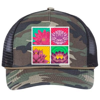 Spiritual Meditation Lotus Flower Blossom Yoga Pop Art Lotus Gift Retro Rope Trucker Hat Cap