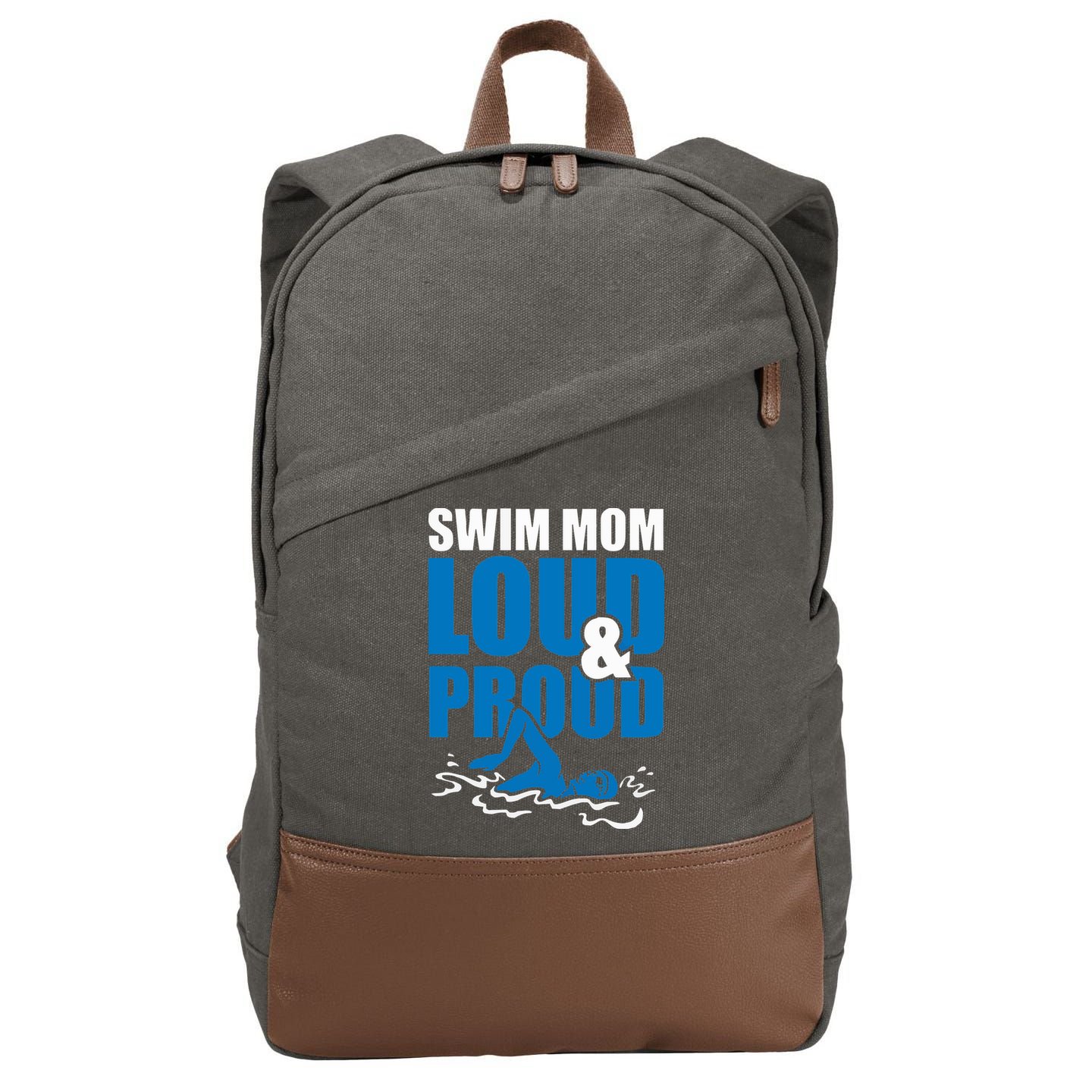 Swim Mom Loud And Proud Sports Athlete Athletic Cotton Canvas Backpack