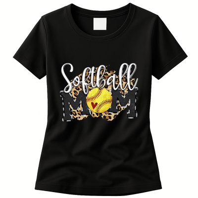 Softball Mom Leopard Funny Baseball Mom MotherS Day 2024 Womens T-Shirt