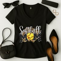 Softball Mom Leopard Funny Baseball Mom MotherS Day 2024 Women's V-Neck T-Shirt