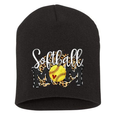 Softball Mom Leopard Funny Baseball Mom MotherS Day 2024 Short Acrylic Beanie