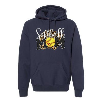 Softball Mom Leopard Funny Baseball Mom MotherS Day 2024 Premium Hoodie