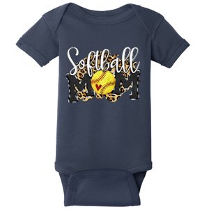 Softball Mom Leopard Funny Baseball Mom MotherS Day 2024 Baby Bodysuit