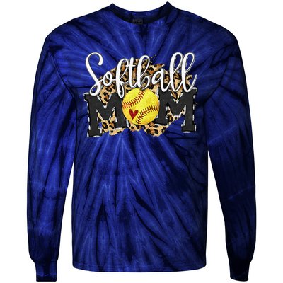 Softball Mom Leopard Funny Baseball Mom MotherS Day 2024 Tie-Dye Long Sleeve Shirt