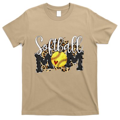 Softball Mom Leopard Funny Baseball Mom MotherS Day 2024 T-Shirt