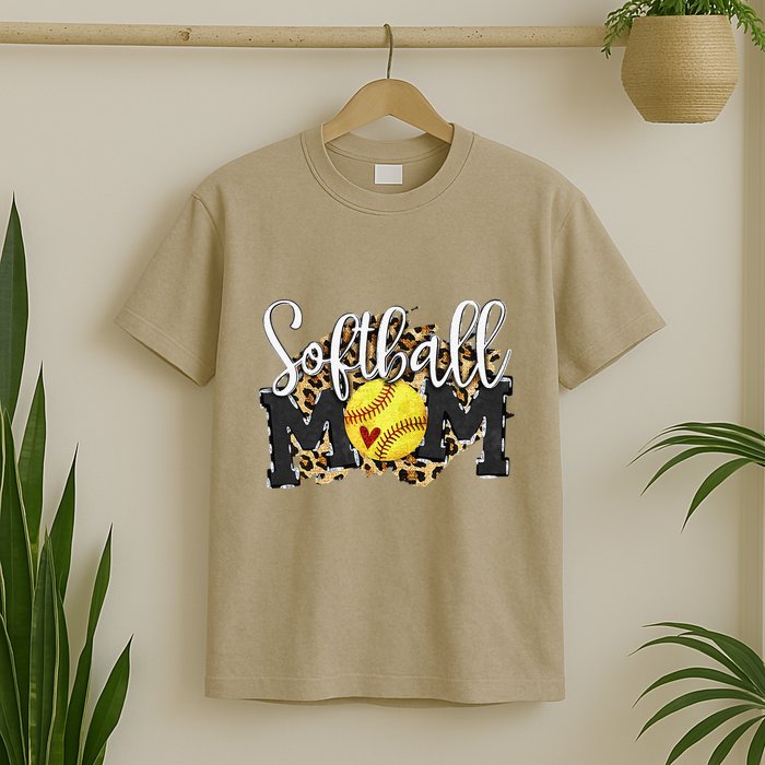 Softball Mom Leopard Funny Baseball Mom MotherS Day 2024 T-Shirt