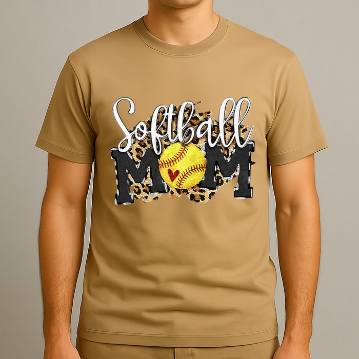 Softball Mom Leopard Funny Baseball Mom MotherS Day 2024 T-Shirt