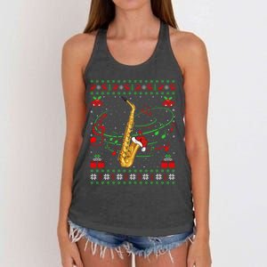 Saxophone Music Lover Xmas Gift Ugly Saxophone Christmas Women's Knotted Racerback Tank