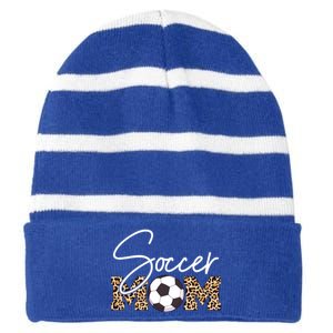 Soccer Mom Leopard Print Ball Great Gift Striped Beanie with Solid Band