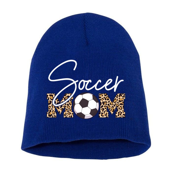 Soccer Mom Leopard Print Ball Great Gift Short Acrylic Beanie