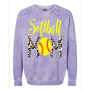 Softball Mom Leopard Funny Baseball Mom MotherS Day Colorblast Crewneck Sweatshirt