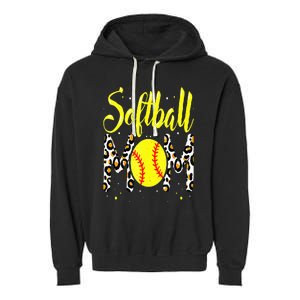 Softball Mom Leopard Funny Baseball Mom MotherS Day Garment-Dyed Fleece Hoodie