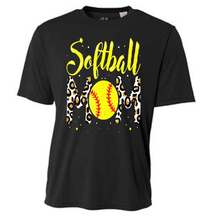 Softball Mom Leopard Funny Baseball Mom MotherS Day Cooling Performance Crew T-Shirt