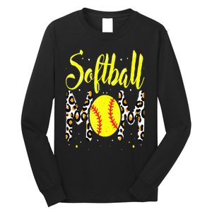 Softball Mom Leopard Funny Baseball Mom MotherS Day Long Sleeve Shirt