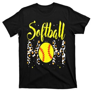 Softball Mom Leopard Funny Baseball Mom MotherS Day T-Shirt