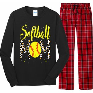 Softball Mom Leopard Funny Baseball Mom MotherS Day Long Sleeve Pajama Set