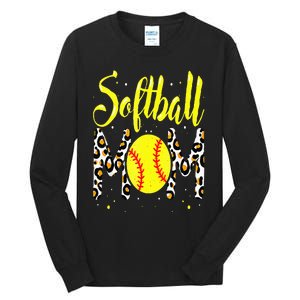 Softball Mom Leopard Funny Baseball Mom MotherS Day Tall Long Sleeve T-Shirt