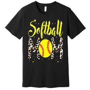 Softball Mom Leopard Funny Baseball Mom MotherS Day Premium T-Shirt