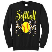 Softball Mom Leopard Funny Baseball Mom MotherS Day Tall Sweatshirt