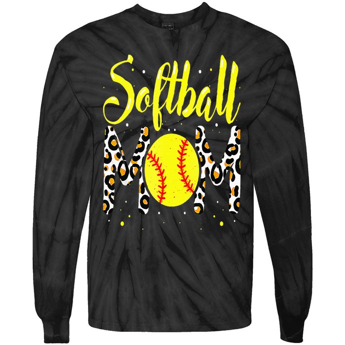 Softball Mom Leopard Funny Baseball Mom MotherS Day Tie-Dye Long Sleeve Shirt