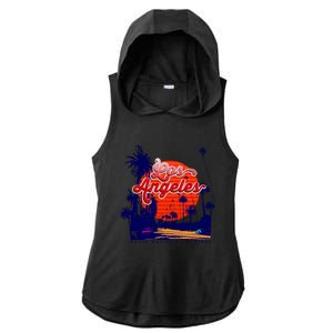 Santa Monica Los Angeles Palm Trees Scenic Ladies PosiCharge Tri-Blend Wicking Draft Hoodie Tank