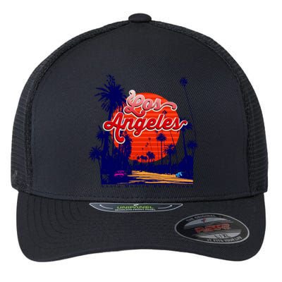 Santa Monica Los Angeles Palm Trees Scenic Flexfit Unipanel Trucker Cap