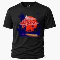 Santa Monica Los Angeles Palm Trees Scenic Cooling Performance Crew T-Shirt