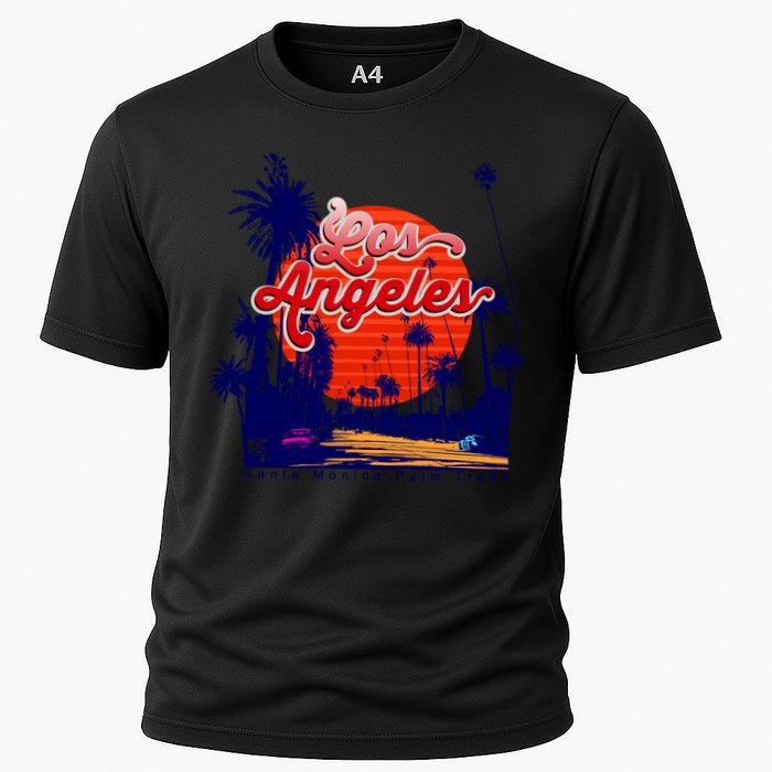 Santa Monica Los Angeles Palm Trees Scenic Cooling Performance Crew T-Shirt