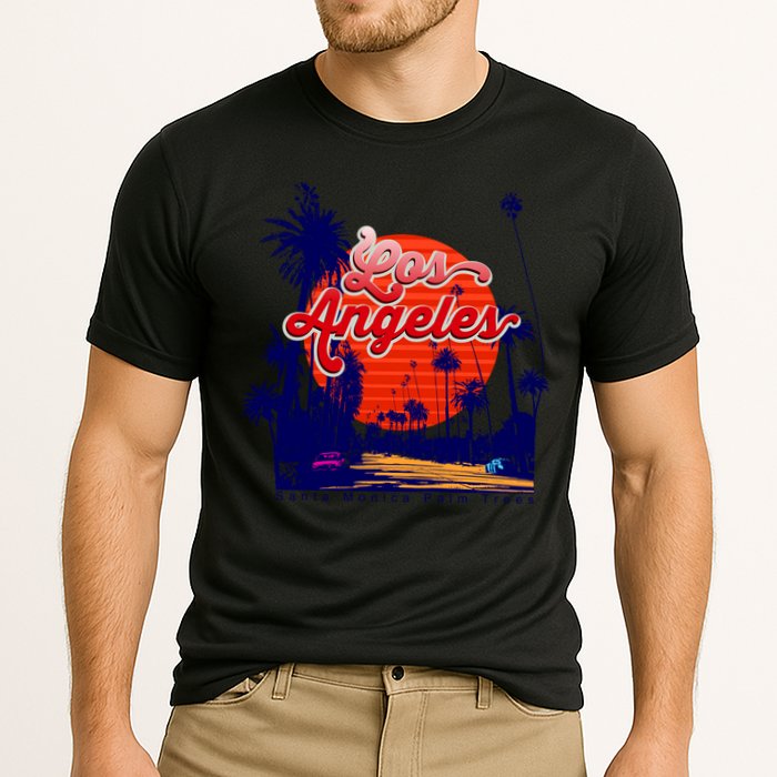 Santa Monica Los Angeles Palm Trees Scenic Cooling Performance Crew T-Shirt