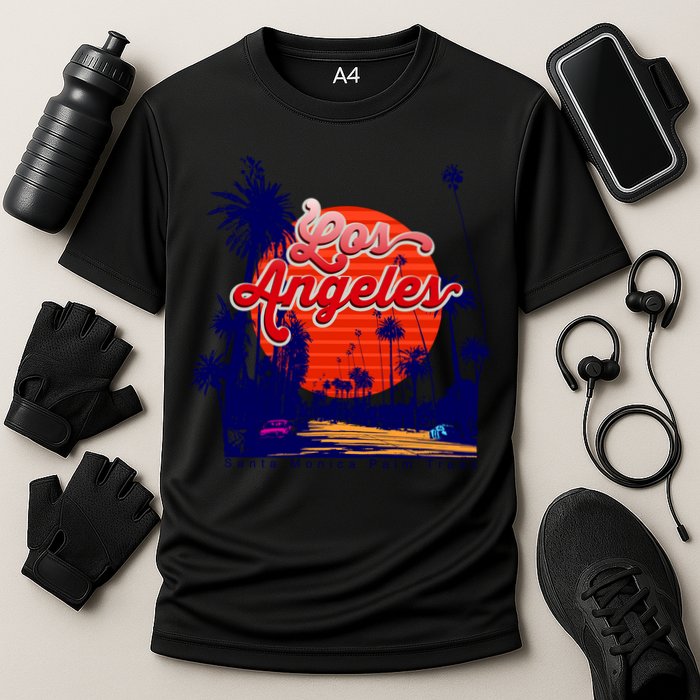 Santa Monica Los Angeles Palm Trees Scenic Cooling Performance Crew T-Shirt