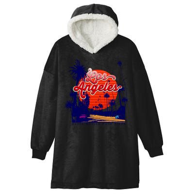 Santa Monica Los Angeles Palm Trees Scenic Hooded Wearable Blanket