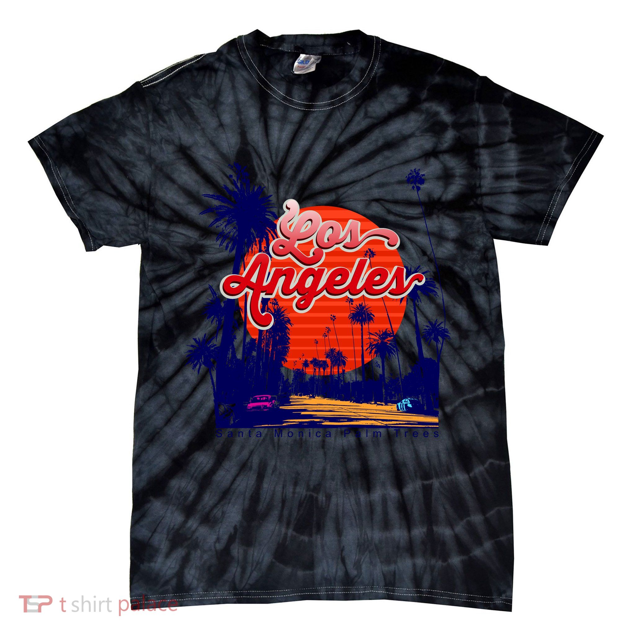 Santa Monica Los Angeles Palm Trees Scenic Tie-Dye T-Shirt
