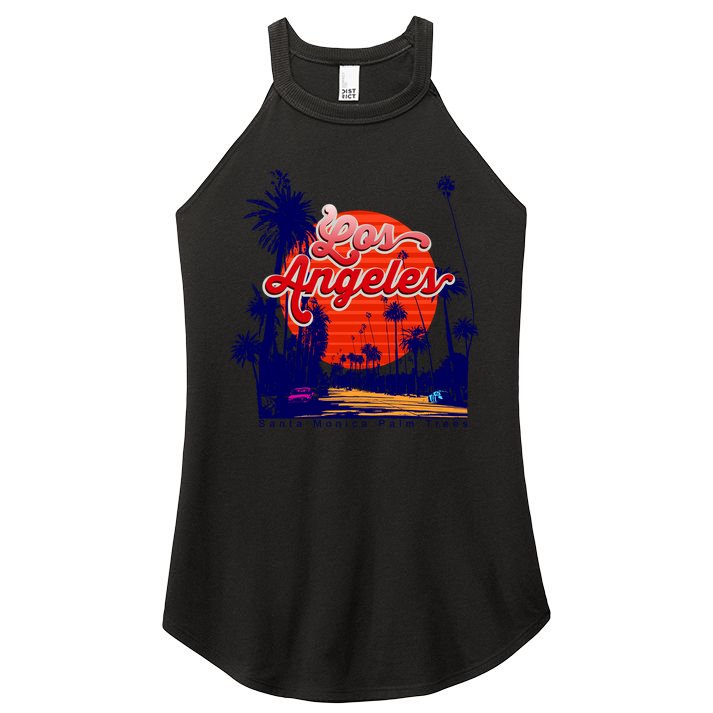 Santa Monica Los Angeles Palm Trees Scenic Women's Perfect Tri Rocker Tank