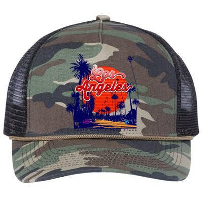 Santa Monica Los Angeles Palm Trees Scenic Retro Rope Trucker Hat Cap