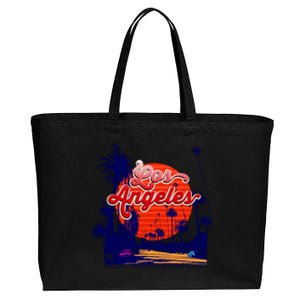 Santa Monica Los Angeles Palm Trees Scenic Cotton Canvas Jumbo Tote