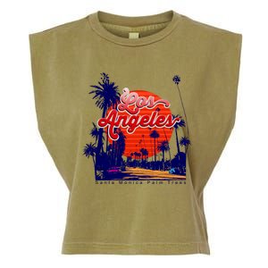 Santa Monica Los Angeles Palm Trees Scenic Garment-Dyed Women's Muscle Tee