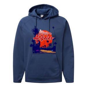 Santa Monica Los Angeles Palm Trees Scenic Performance Fleece Hoodie