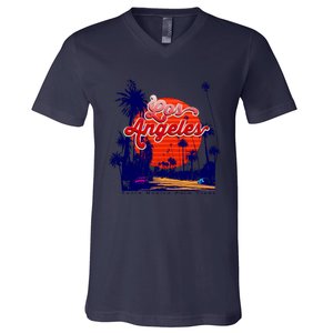 Santa Monica Los Angeles Palm Trees Scenic V-Neck T-Shirt