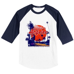 Santa Monica Los Angeles Palm Trees Scenic Baseball Sleeve Shirt