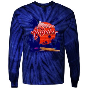 Santa Monica Los Angeles Palm Trees Scenic Tie-Dye Long Sleeve Shirt