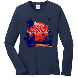 Santa Monica Los Angeles Palm Trees Scenic Ladies Long Sleeve Shirt