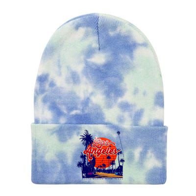 Santa Monica Los Angeles Palm Trees Scenic Tie Dye 12in Knit Beanie