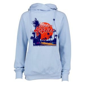 Santa Monica Los Angeles Palm Trees Scenic Womens Funnel Neck Pullover Hood