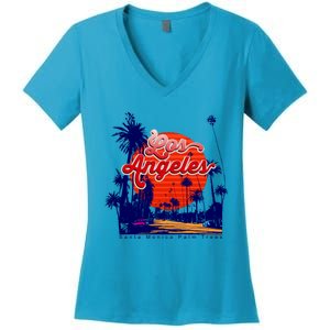 Santa Monica Los Angeles Palm Trees Scenic Women's V-Neck T-Shirt