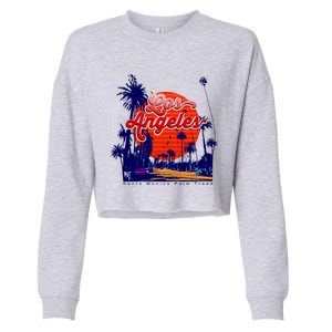 Santa Monica Los Angeles Palm Trees Scenic Cropped Pullover Crew